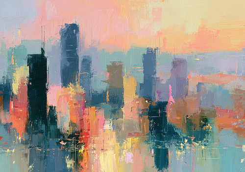 Abstract skyline at sunset