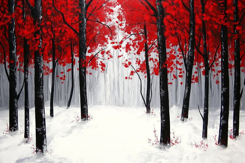 Winterwald mit roten Blättern von ARTemberaubend
