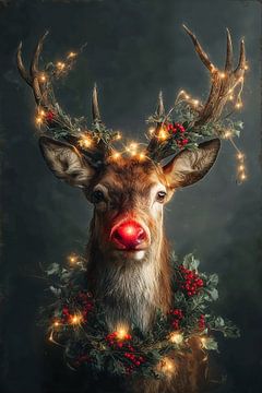 Rudolph in gehuld in Kerstlicht no.2 van Studio BB