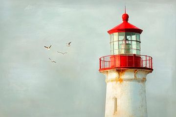 Vuurtoren in de mist van Poster Art Shop