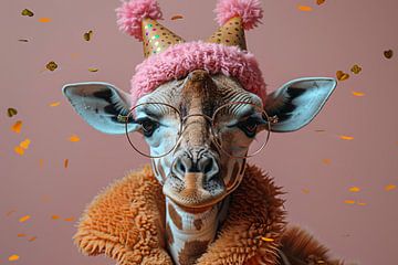 Grappig giraffe verjaardagsfeestje in jaren 60 disco stijl van Poster Art Shop