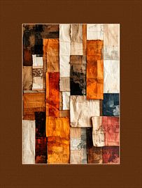 Abstract patchwork in warme aardetinten en vintage stijl
