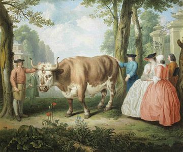 Elegante figuren die een stier bewonderen, Louis Fabritius Dubourg