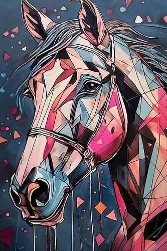 Kleurig digitaal schilderij in roze blauw en beige