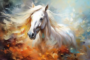 Abstrakter künstlerischer Hintergrund mit einem weißen Pferd, im Ölfarben-Design von Animaflora PicsStock