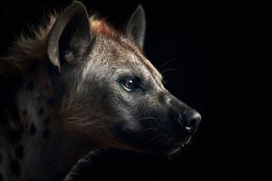 Hyena Portret Zwarte Achtergrond van Digitale Schilderijen