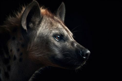 Hyena Portret Zwarte Achtergrond