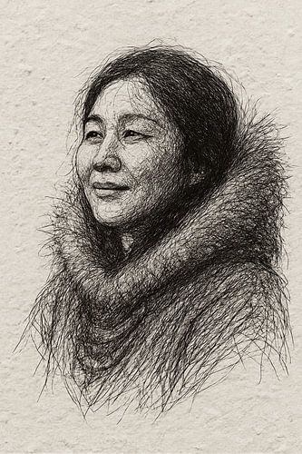Inuit woman with warm fur collar (winter Antarctica powerful portrait nature black yarn)