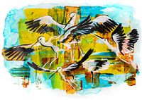 cigognes, illustration à l'acrylique