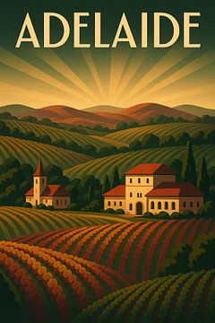 Adelaide Wine Country - Vintage Vineyard Sunrise Poster (en anglais)