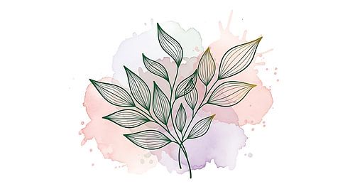 Botanische lijnkunst met waterverfspatten