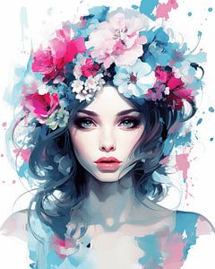 Digitales Kunstporträt "Blumenmädchen"