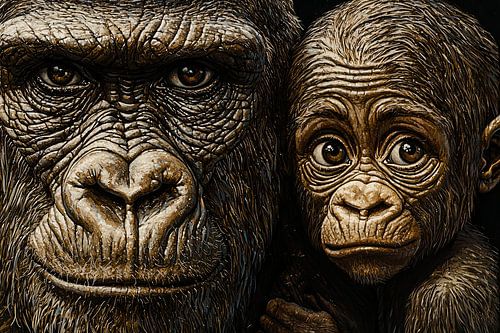 Singe et bébé en couleurs sépia