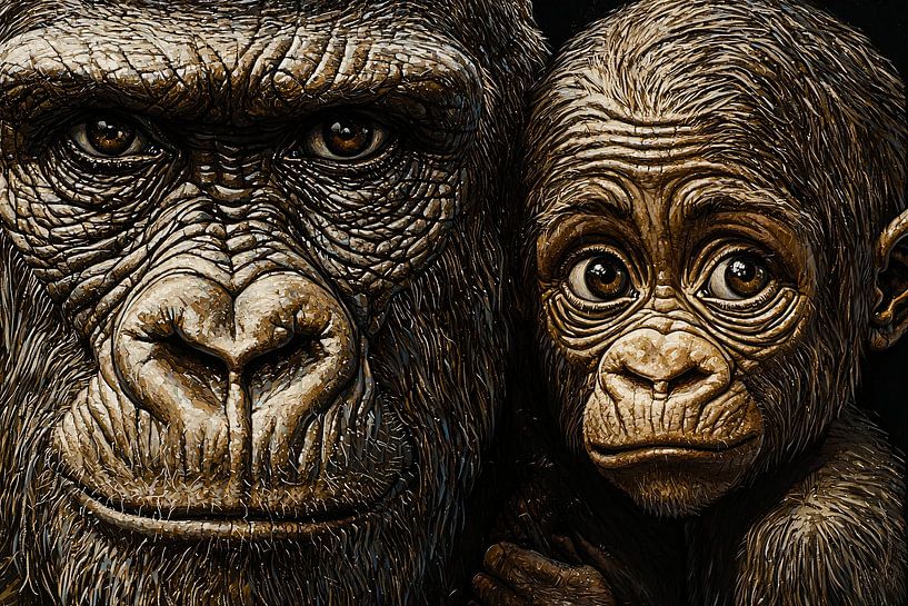 Singe et bébé en couleurs sépia par Imperial Art House