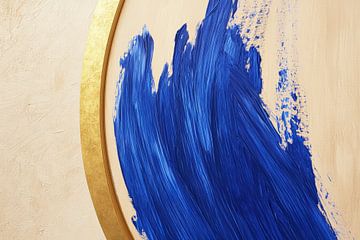Blue brushstrokes with gold circle by Poster Art Shop