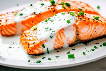 Juicy salmon with a creamy sauce by Poster Art Shop