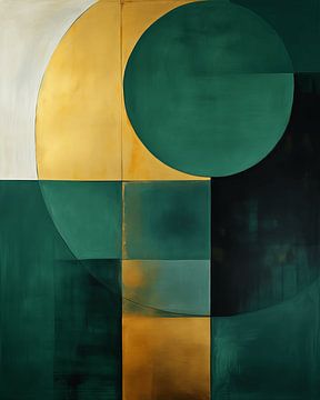 Modern en abstract in groen en goud. van Studio Allee
