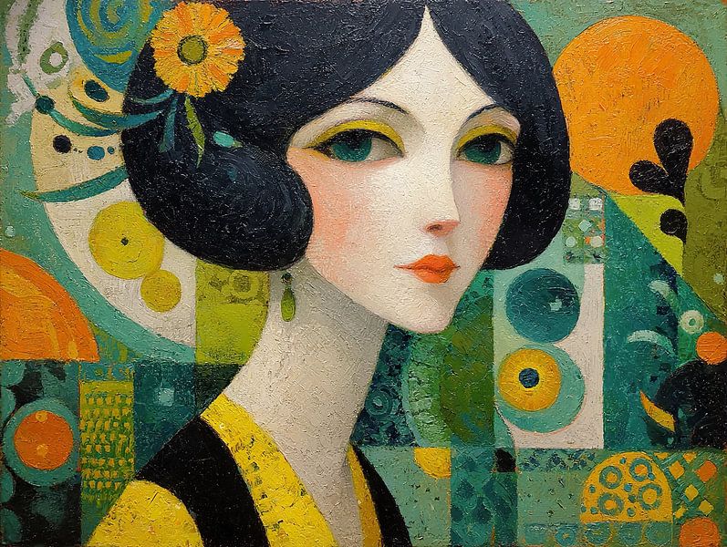 Portrait abstrait de femme avec des formes colorées par Caprices d'Art