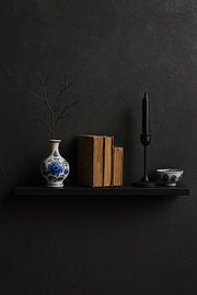 The quiet shelf - Still life with Delftware and books by Kleurenrijk