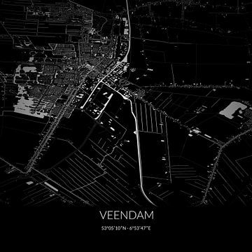 Zwart-witte landkaart van Veendam, Groningen. van Rezona