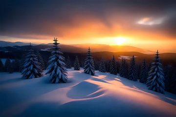 Paars boven een besneeuwde vlakte