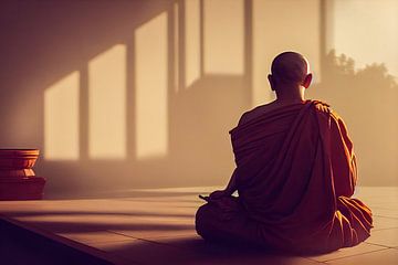 Buddhistischer Mönch meditiert in einem Raum 02 von Animaflora PicsStock