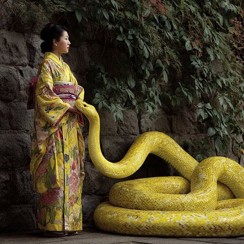 Geisha japonaise avec un serpent