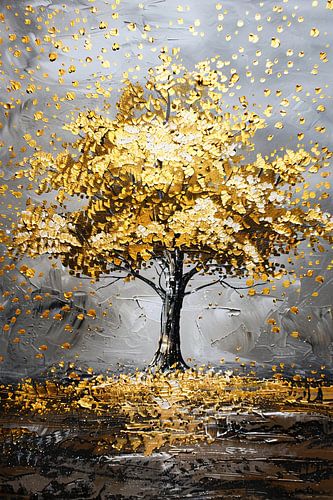 Majestueuze gouden boom in abstract landschap