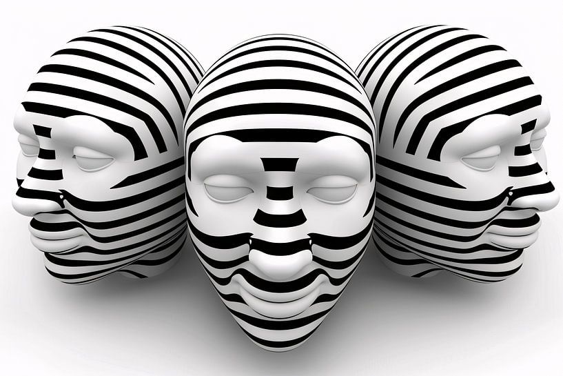 Drie Gestreepte Zwart Wit Maskers van Art & Soul Creations
