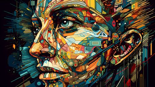 Woman, profile, perfect face, geometry, bright colours