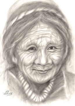 Tibetan old woman by Larisa Jevsjoekova