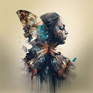 Porträt einer jungen Frau, kombiniert mit einem Schmetterling. von Anne Loos