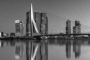 Skyline Rotterdam mit Erasmus-Brücke in Schwarz-Weiß von Fotografie Ronald