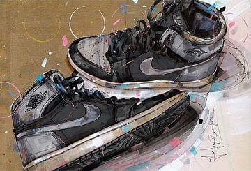 Nike air Jordan 1 shadow schilderij. van Jos Hoppenbrouwers