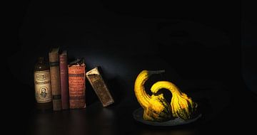 Herfst Stilleven met pompoenen en boeken. van Saskia Dingemans Awarded Photographer