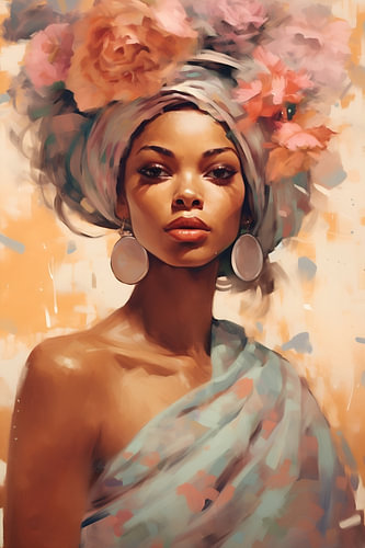 Femme africaine avec des roses dans son turban
