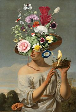 Woman in a Large Floral Hat van Marja van den Hurk