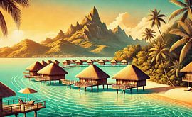 Vintage Bora Bora Poster, French Polynesia by Chromatic Fusion Studio