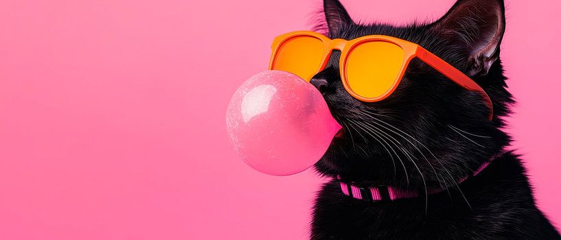 Black cat with sunglasses and chewing gum by Poster Art Shop