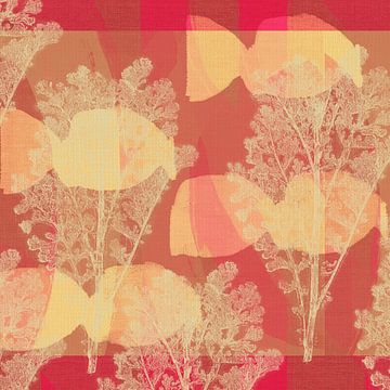 Retro abstract botanisch in geel, roze, bruin. van Dina Dankers