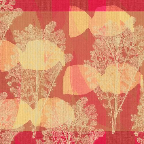 Retro abstract botanisch in geel, roze, bruin.