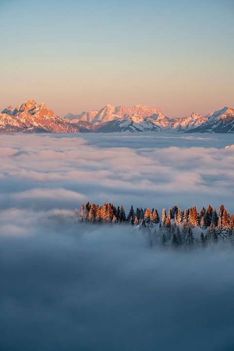 Sonnenuntergang über der Zugspitze mit einem Nebelmeer von <span class="secondary-font">Leo Schindzielorz</span>