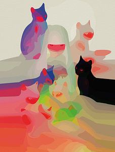 Mystic Cats & Spirits - Lebendige abstrakte Anime-Kunst
