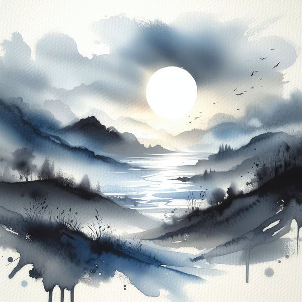 Moon and lake by Subkhan Khamidi