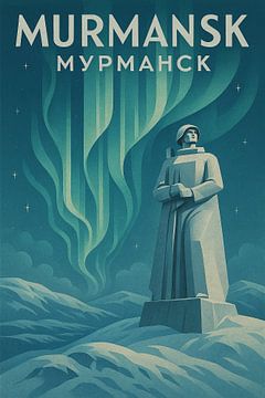 Murmansk Alyosha Monument Poster - Northern Lights Aurora Borealis Art