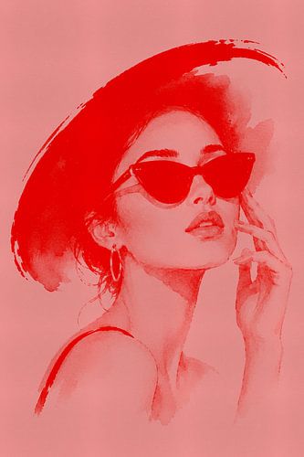 Portrait of a Woman in Pink, in Ink – Ink Portrait by MadameRuiz by MadameRuiz