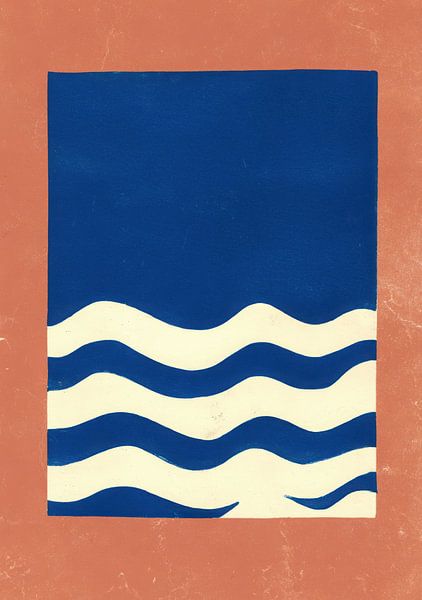 Minimalistisches Wellen Design Blau Creme von Niklas Maximilian