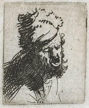 Tête d'homme au chapeau de fourrure, hurlant, Rembrandt van Rijn