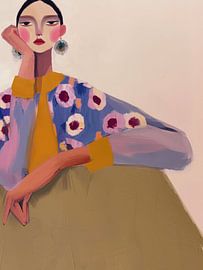 Kleurrijk modern en abstract portret van Carla Van Iersel