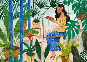 Lecture dans la serre de plantes tropicales